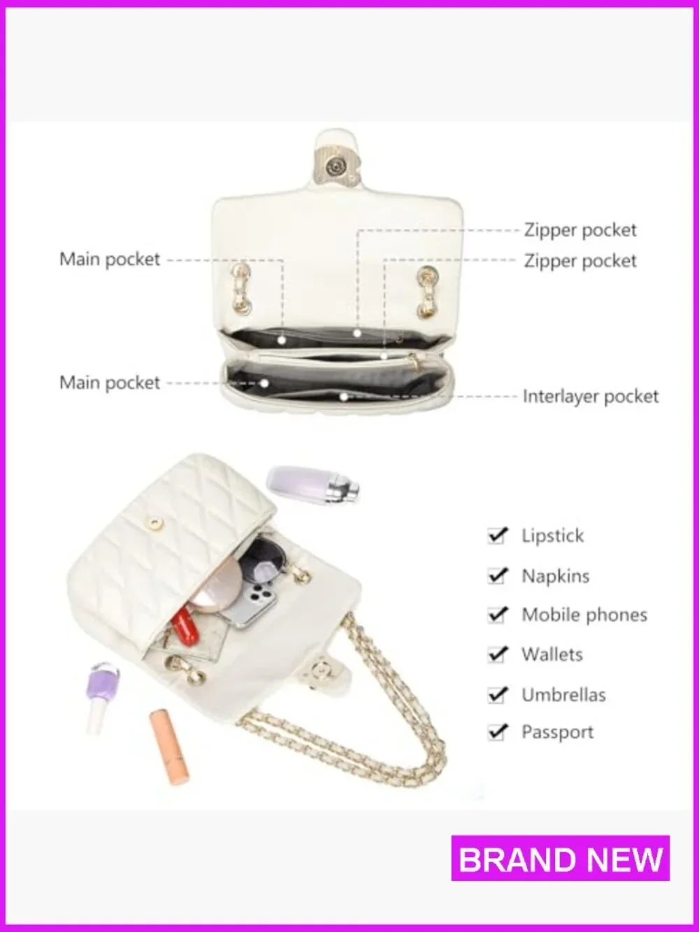Quilted Crossbody Leather Satchel Handbag Shoulder Purse Trendy Clutch
